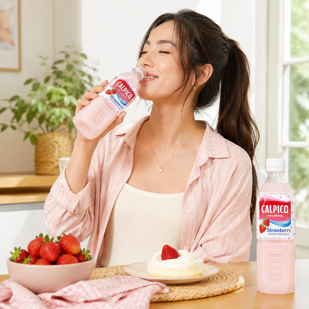 CALPICO Strawberry Smooth Creamy & Refreshing Non-Carbonated Beverage Japanese Lactic Acid Drink 16.9 Fl oz (Pack of 6)