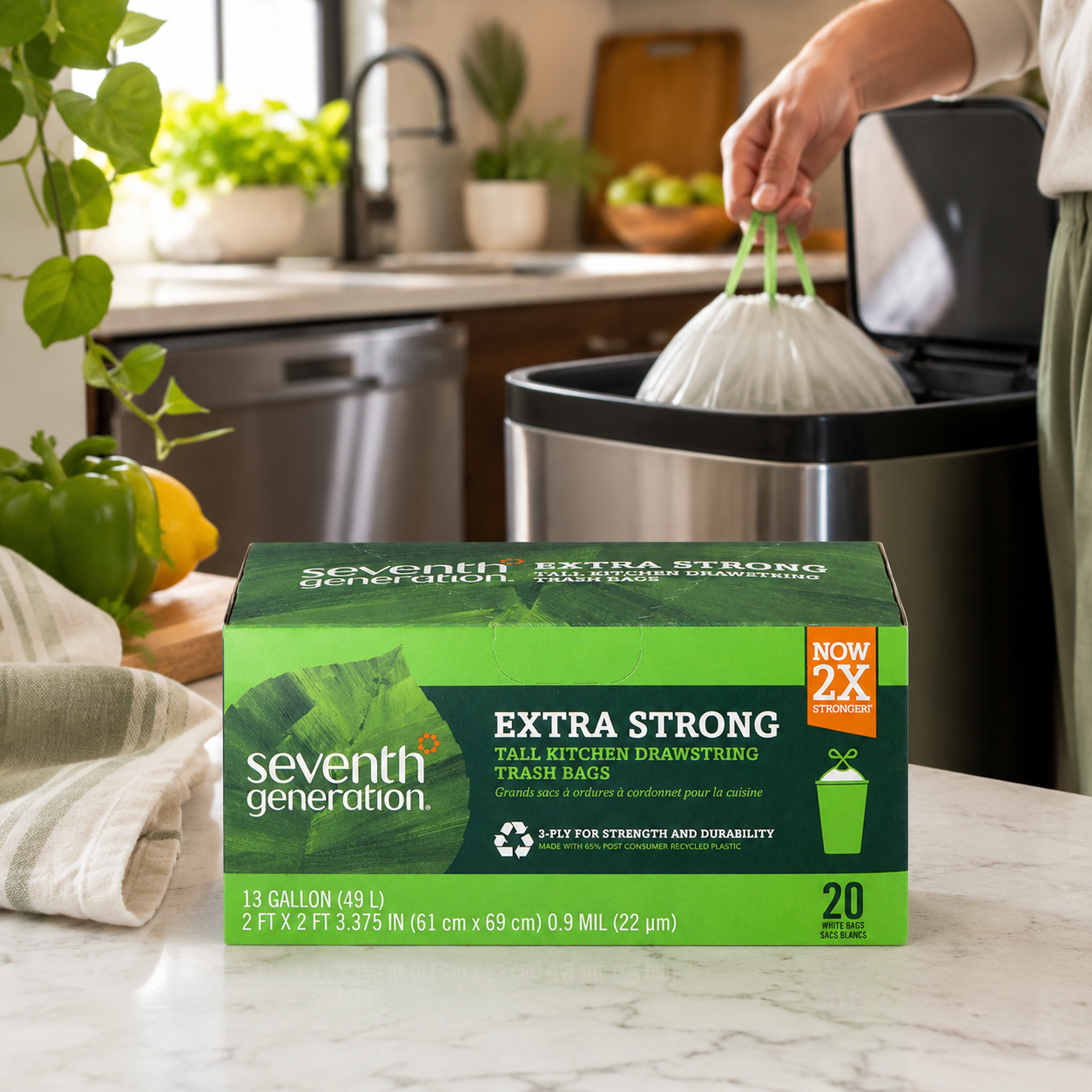 Seventh Generation Drawstring Kitchen Trash Bags 13 Gallon 20 Bags