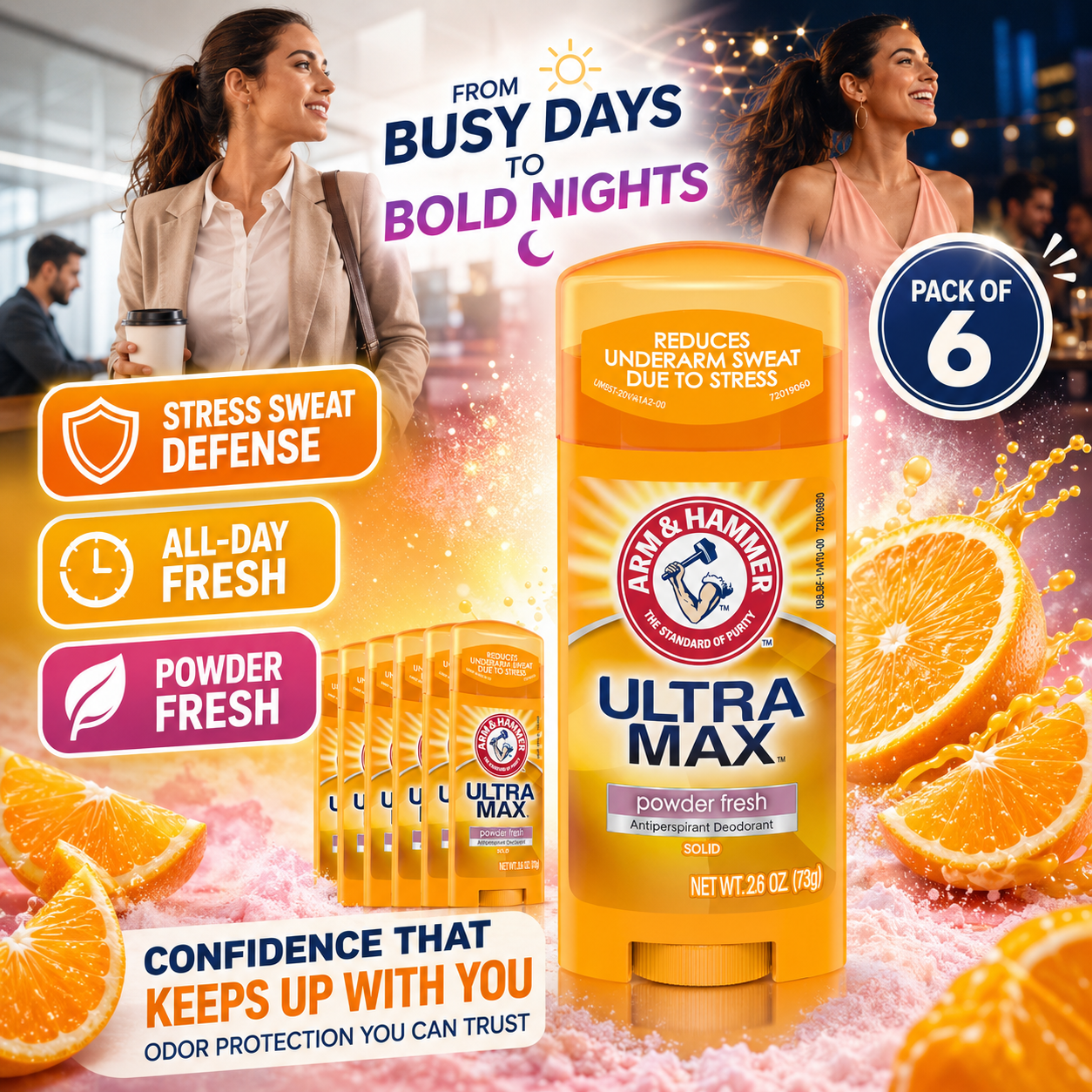 Arm & Hammer Ultra Max Antiperspirant Deodorant Solid Powder Fresh 2.6 oz