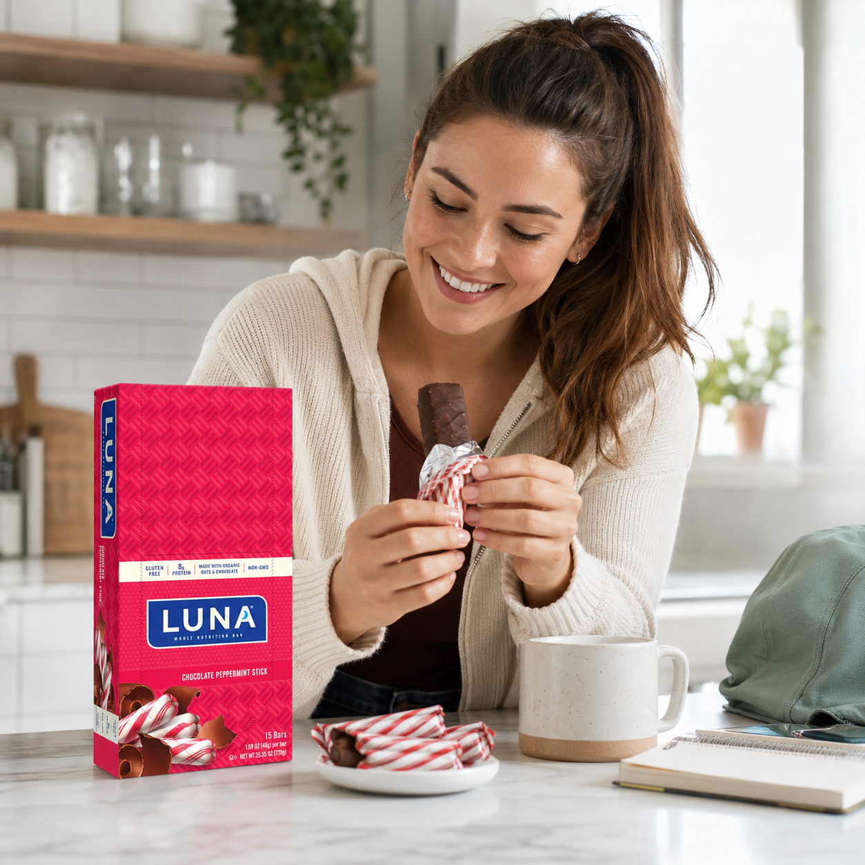 CLIF Bar LUNA BAR Gluten Free Snack Bars Chocolate Peppermint Stick Protein Non-GMO Plant-Based On-The-Go Snacks 1.69 oz Bars Clif Bar