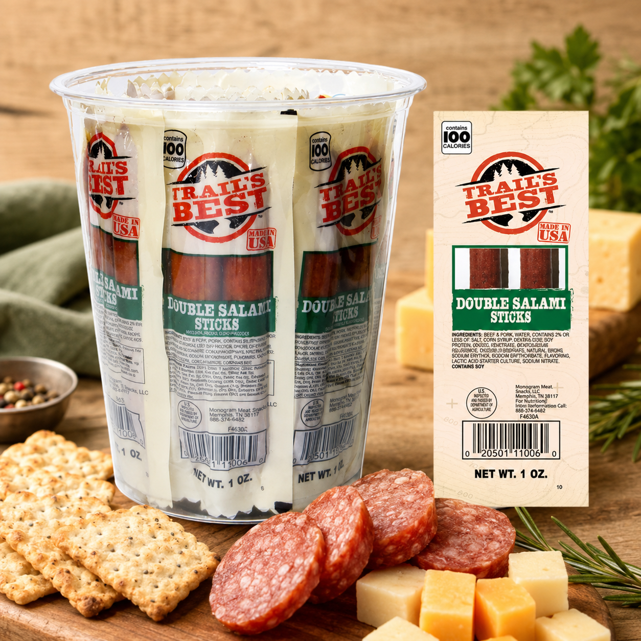 Trail's Best Double Salami Twin Packs Jerky Tub Packs 1 oz