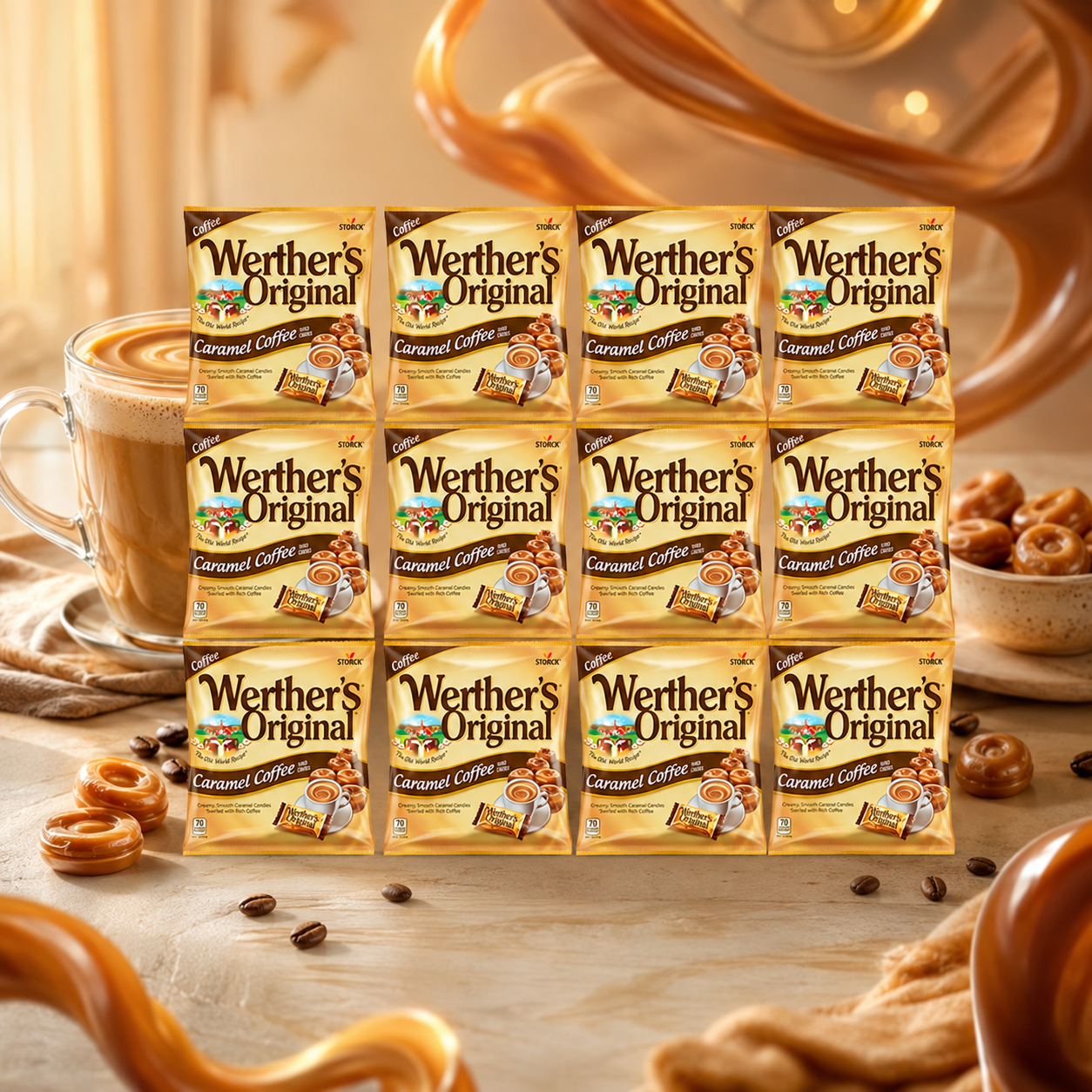 Werther's Original Caramel Coffee Hard Candy - Individually Wrapped Hard Candies for Halloween, Parties, or Snacks - 2.65 oz Bags (Pack of 12)
