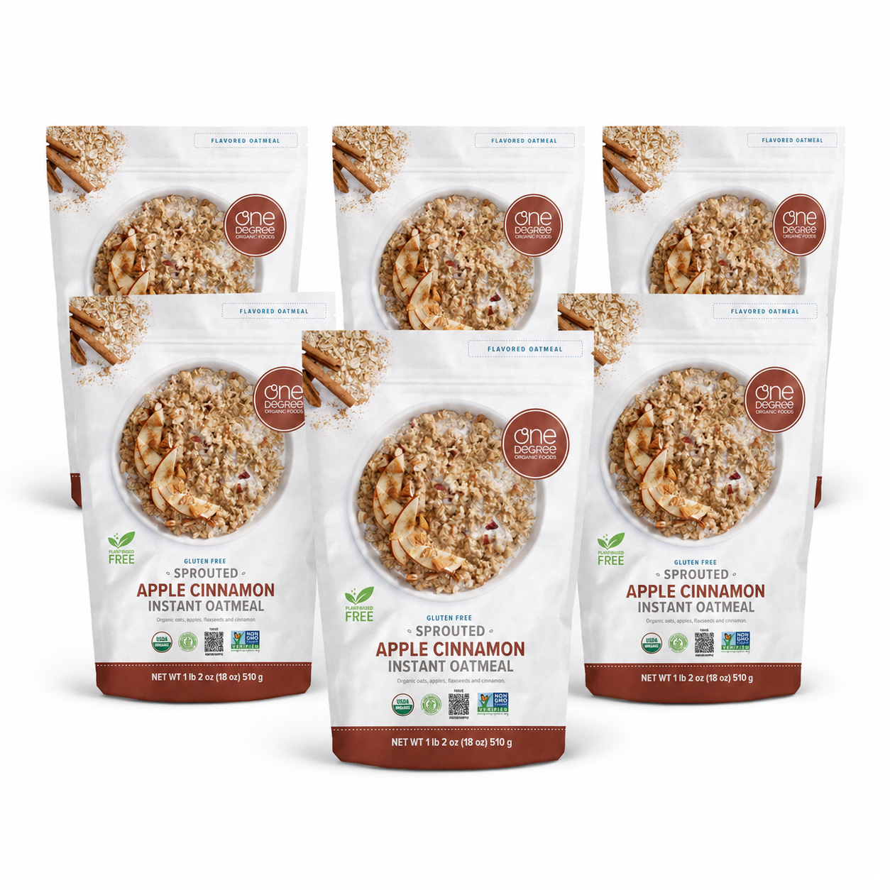 One Degree Organic Foods Sprouted Instant Oatmeal, USDA Organic, Non-GMO, Vegan, And Gluten Free Instant Oatmeal, Apple Cinnamon, (Pack of 6)