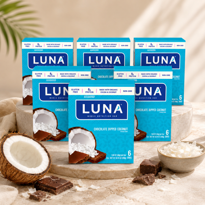 CLIF Bar Luna BAR Gluten Free Snack Bars Chocolate Dipped Coconut Flavor of Protein Non-GMO Plant-Based On The Go Snacks 1.69 oz