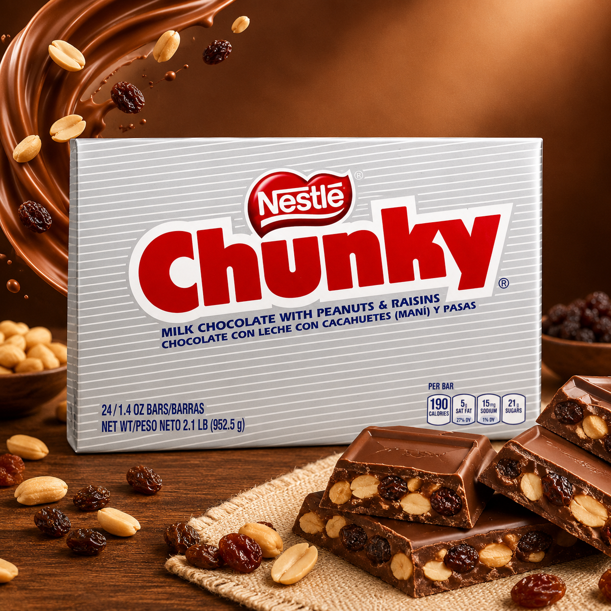 Nestle Chunky Chocolate Single Candy Bars, 1.4 Ounce (Pack of 24)