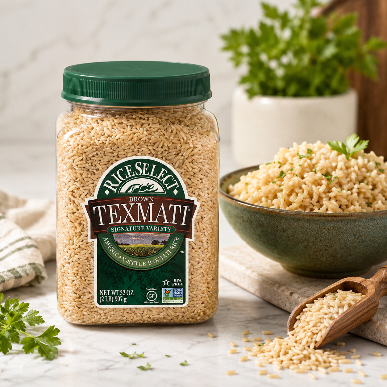 RiceSelect Texmati Brown Rice, Long Grain, Whole Grain, Gluten-Free, Non-GMO, 32 oz (Pack of 4)