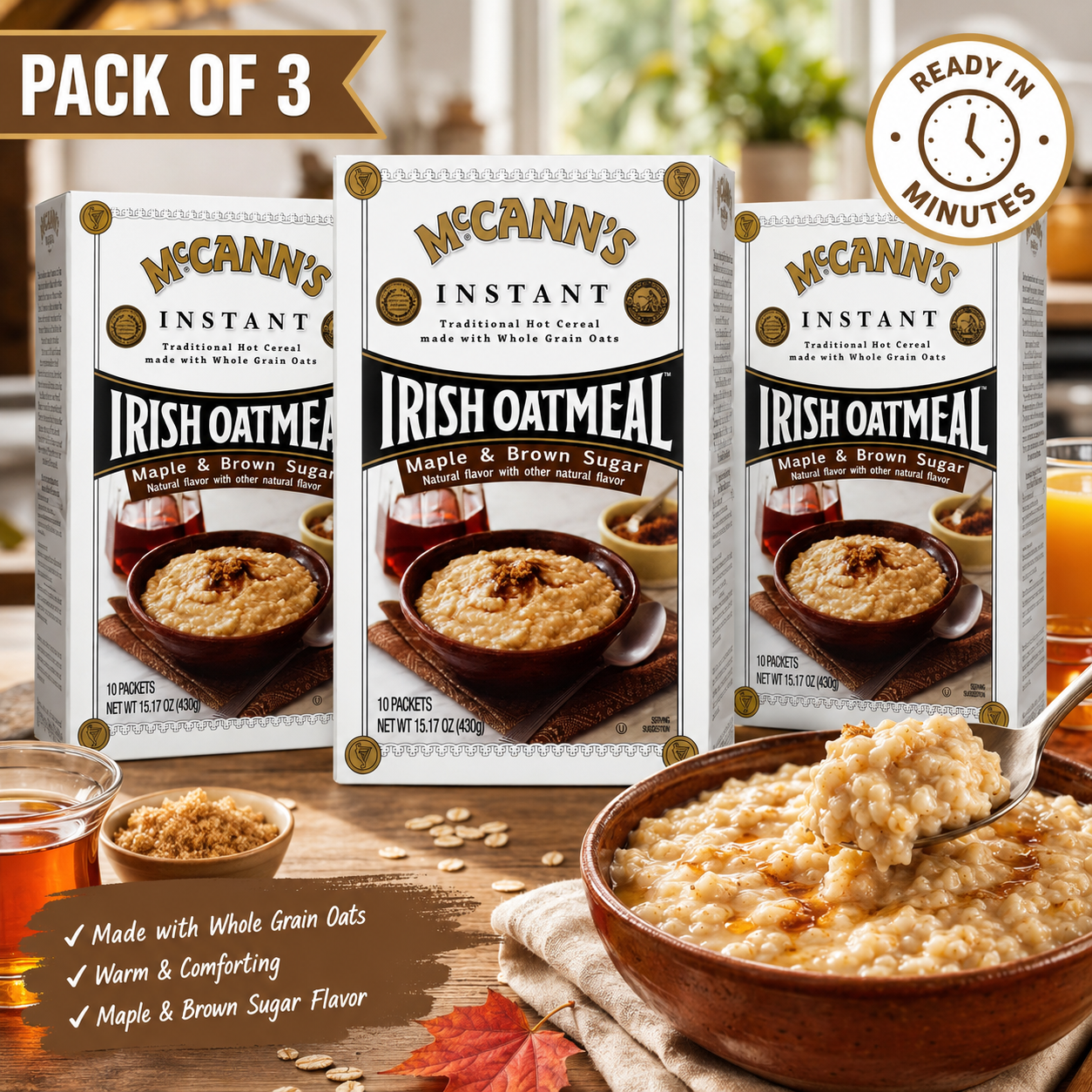 McCann's Irish Oatmeal Instant Oatmeal Maple Brown Sugar Flavor 10 ct