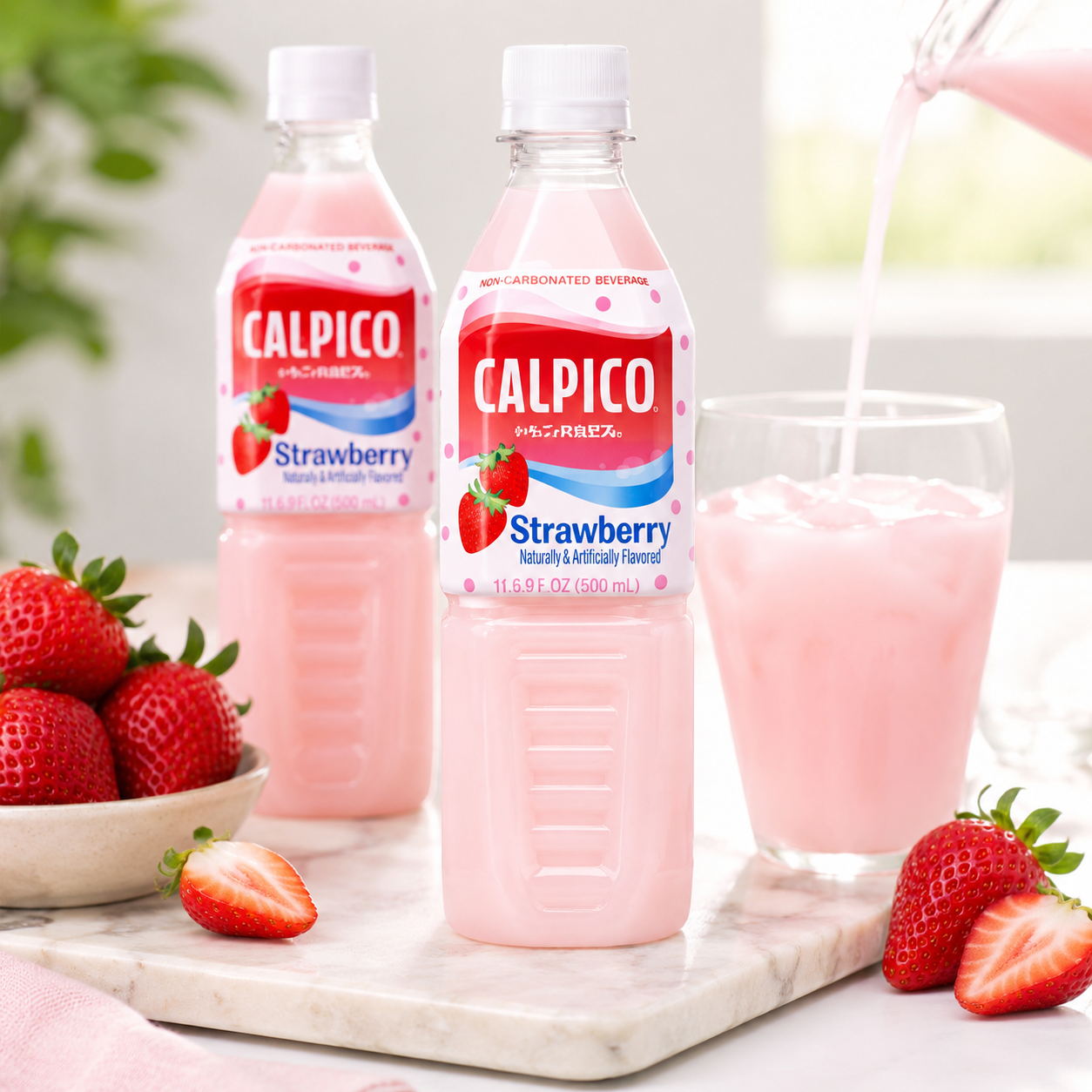 CALPICO Strawberry Smooth Creamy & Refreshing Non-Carbonated Beverage Japanese Lactic Acid Drink 16.9 Fl oz (Pack of 6)