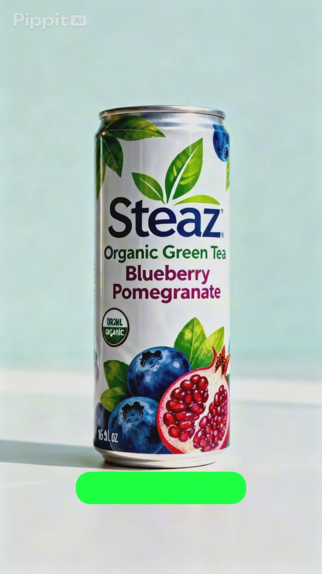 Steaz Organic Green Tea Blueberry Pomegranate Antioxidant Brew Natural Caffeine 90 Calories Vitamin C Cane Sugar Sweetened Vegan 16 fl oz