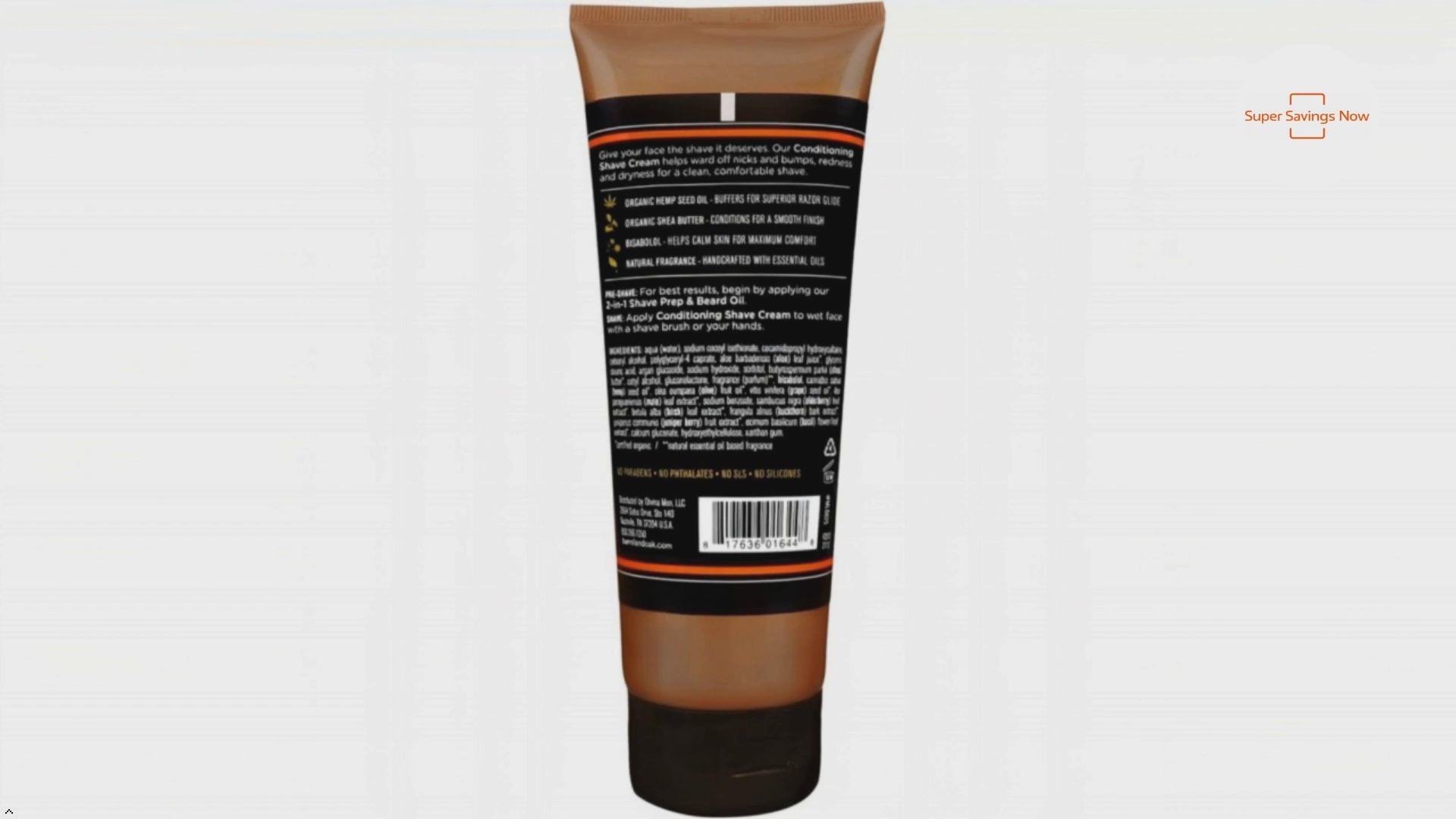 Barrel and Oak Conditioning Shave Cream Men's Face Moisturizing Caffeine & Antioxidant-Rich Prevents Nicks & Bumps Vegan Bourbon Cedar Scent 6.5 oz