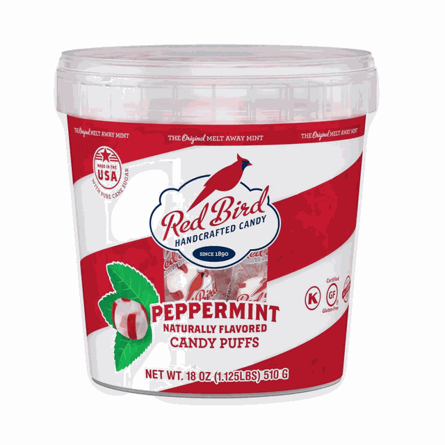 Red Bird Soft Peppermint Puffs Christmas Candy Individually Wrapped Tub Perfect for Stocking Stuffers 18 oz