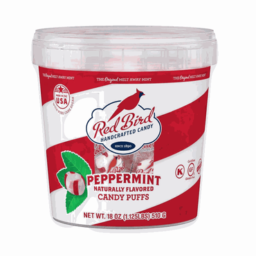 Red Bird Soft Peppermint Puffs Christmas Candy Individually Wrapped Tub Perfect for Stocking Stuffers 18 oz